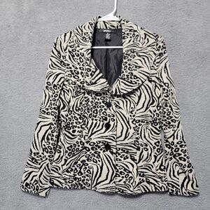 89th & MADISON Women's Animal Print Jacket Blazer Cream‎ Black Size Small